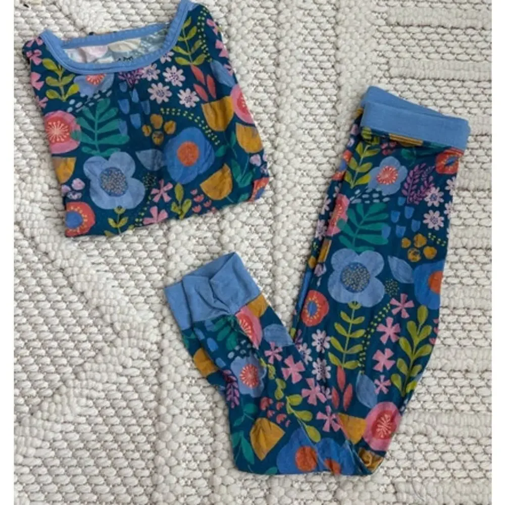 Toddler Girls Little Sleepies Folk Floral Bamboo Pajama Set Size 3T